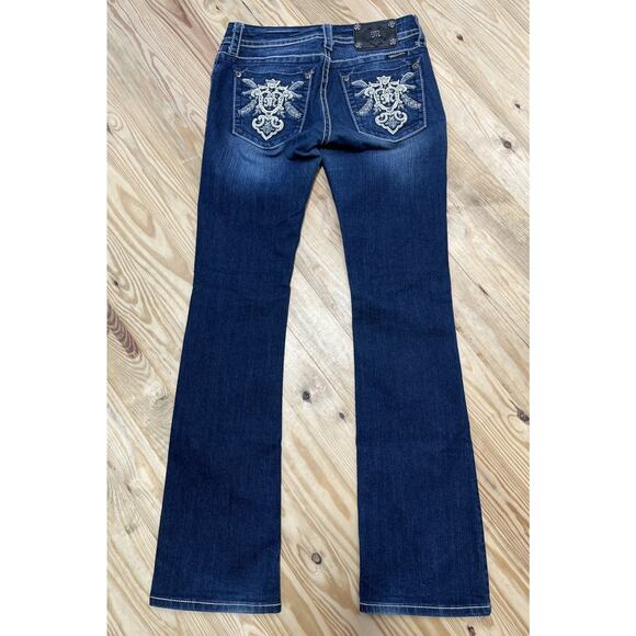 Miss Me Low Rise Boot Jeans Women 28 Blue Dark Wash Embellished Denim Bootcut - Picture 2 of 8